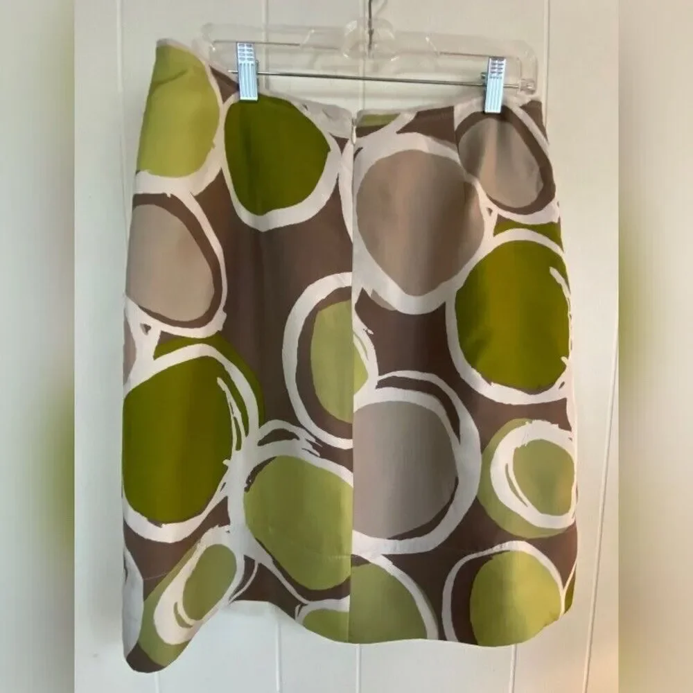Banana Republic Skirt Women’s 6 Silk Green Brown Circles 60’s Style